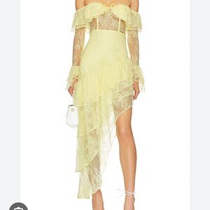 MAJORELLE NWOT Magdalena Yellow Asymmetrical Lace Dress Revolve